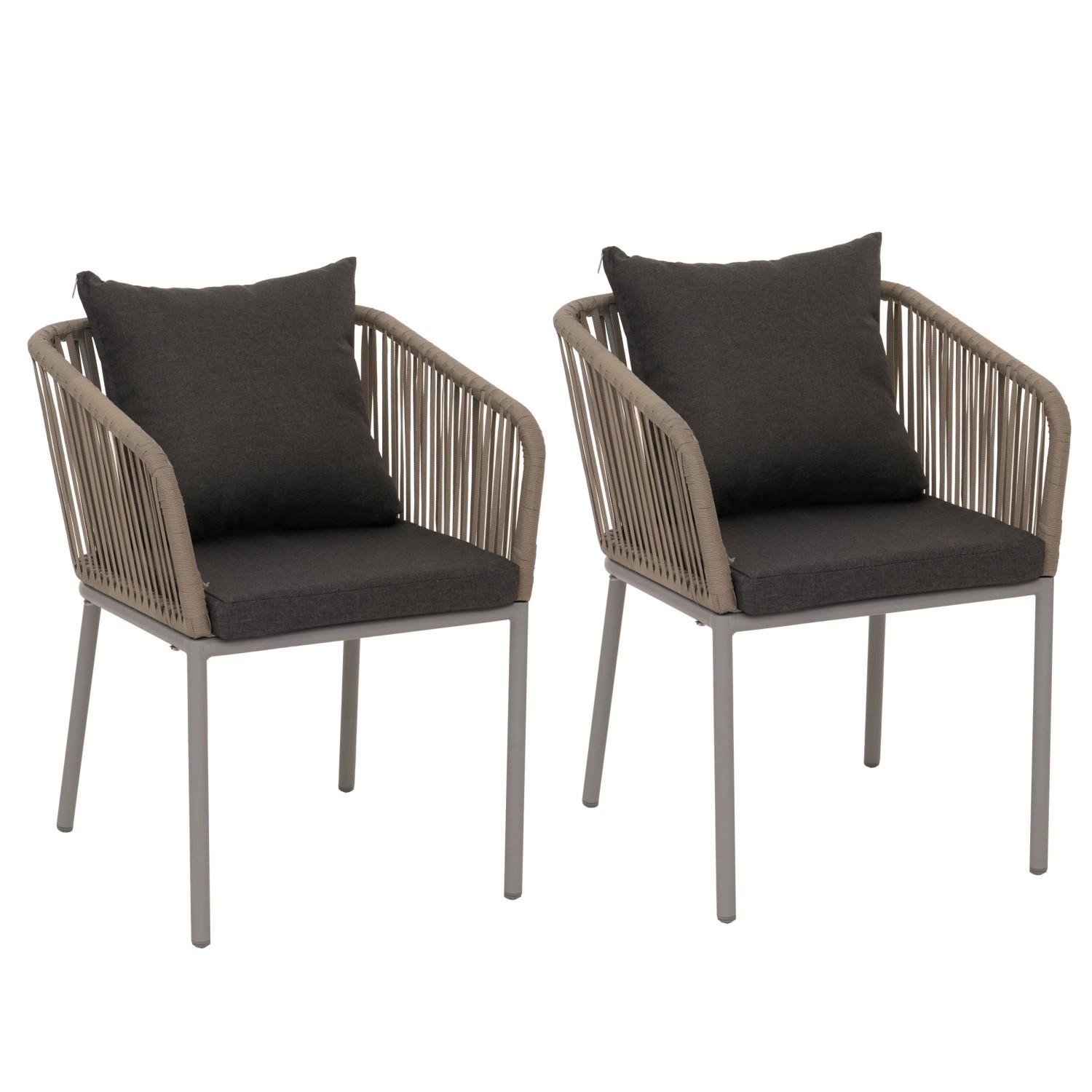 PROREGAL Gartenstuhl 2er-Set 75x55x55cm Sitzhöhe 48cm Wetterfest Aluminium Seilgeflecht Rope Grau Outdoor Armlehne PROREGAL Gartenstuhl 2er-Set 75x55x55cm Sitzhöhe 48cm Wetterfest Aluminium Seilgeflecht Rope Grau Outdoor Armlehne von PROREGAL