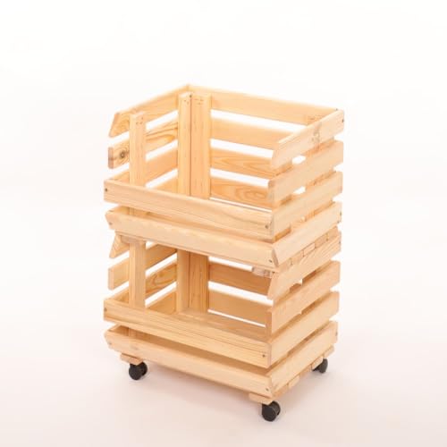 PROREGAL Gemüseregal VeggieRoll mit Rollen | HxBxT 55x37x30 cm | 2 Holzkisten | Holz | Natur | Aufbewahrungskiste Stapelkisten Kartoffelkiste PROREGAL Gemüseregal VeggieRoll mit Rollen | HxBxT 55x37x30 cm | 2 Holzkisten | Holz | Natur | Aufbewahrungskiste Stapelkisten Kartoffelkiste von PROREGAL