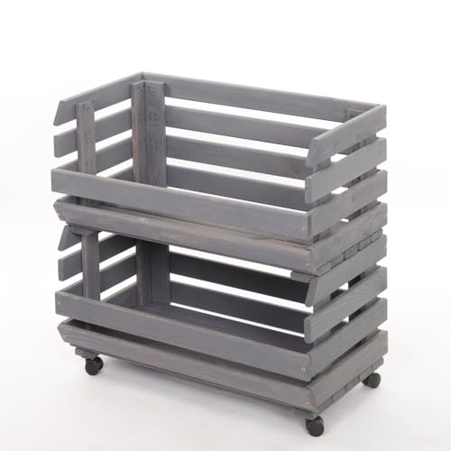 PROREGAL Gemüseregal VeggieRoll mit Rollen | HxBxT 55x57x30 cm | 2 Holzkisten | Holz | Grau | Aufbewahrungskiste Stapelkisten Kartoffelkiste PROREGAL Gemüseregal VeggieRoll mit Rollen | HxBxT 55x57x30 cm | 2 Holzkisten | Holz | Grau | Aufbewahrungskiste Stapelkisten Kartoffelkiste von PROREGAL