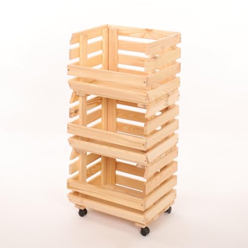 PROREGAL Gemüseregal VeggieRoll mit Rollen | HxBxT 81x37x30 cm | 3 Holzkisten | Holz | Natur | Aufbewahrungskiste Stapelkisten Kartoffelkiste PROREGAL Gemüseregal VeggieRoll mit Rollen | HxBxT 81x37x30 cm | 3 Holzkisten | Holz | Natur | Aufbewahrungskiste Stapelkisten Kartoffelkiste von PROREGAL