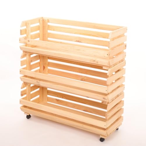 PROREGAL Gemüseregal VeggieRoll mit Rollen | HxBxT 81x77x30 cm | 3 Holzkisten | Holz | Natur | Aufbewahrungskiste Stapelkisten Kartoffelkiste PROREGAL Gemüseregal VeggieRoll mit Rollen | HxBxT 81x77x30 cm | 3 Holzkisten | Holz | Natur | Aufbewahrungskiste Stapelkisten Kartoffelkiste von PROREGAL