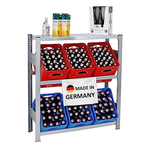 PROREGAL Getränkekistenregal Chiemsee Made in Germany | HxBxT 115x106x34cm | 6 Kisten auf 2 Ebenen + Board | Verzinkt | Freistehendes Kistenregal Kastenregal Getränkekregal Kistenständer von PROREGAL