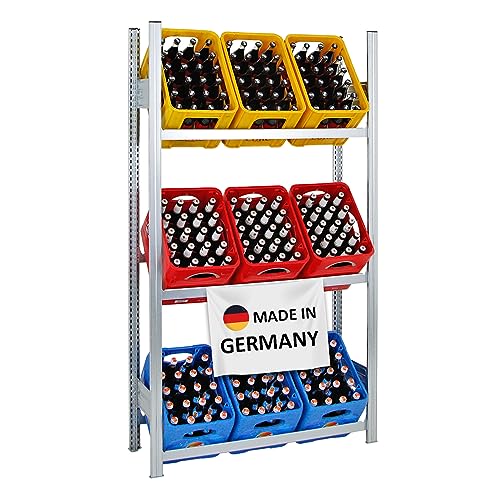 PROREGAL Getränkekistenregal Chiemsee Made in Germany | HxBxT 185x106x34cm | 9 Kisten auf 3 Ebenen | Verzinkt | Freistehendes Kistenregal Kastenregal Getränkekregal Kistenständer von PROREGAL