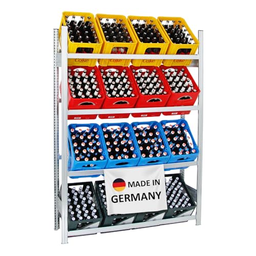 PROREGAL Getränkekistenregal Chiemsee Made in Germany | HxBxT 185x136x34cm | 16 Kisten auf 4 Ebenen | Verzinkt | Freistehendes Kistenregal Kastenregal Getränkekregal Kistenständer von PROREGAL