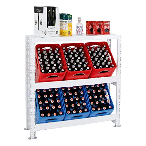 PROREGAL Getränkekistenregal Tegernsee XL Weiß 6 Kisten + Board | HxBxT 110x110x30 cm freistehendes Getränkeregal Wasserkistenregal Getränkekistenständer von PROREGAL