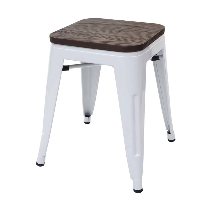 PROREGAL Hocker Inkl. Holz-Sitzfläche Metall Industriedesign Stapelbar Weiß Metallhocker Sitzhocker von PROREGAL