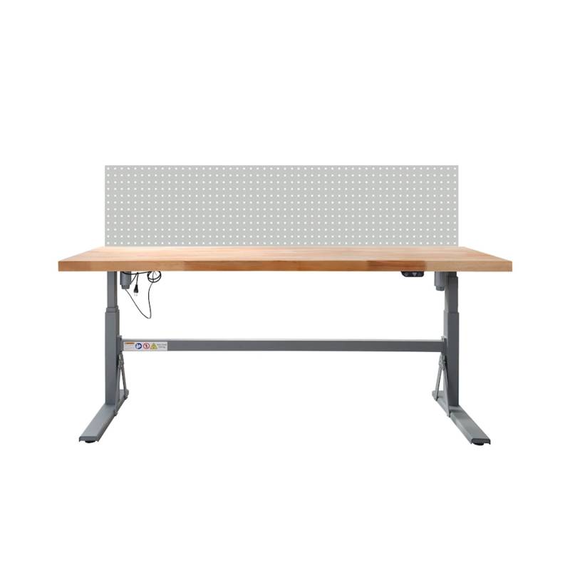 PROREGAL Höhenverstellbare Werkbank Giant Rhino mit Lochplatte HxBxT 70 bis 117 x 200 x 75 cm Traglast 300 kg Staubgrau Lichtgrau von PROREGAL