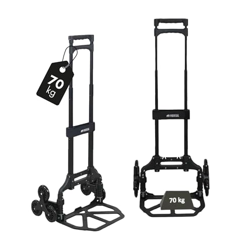 PROREGAL Klappbare Treppensackkarre Elephant | große Schaufel | Traglast 70kg | 4 kg leicht | Aluminium, Vollgummireifen Teleskopgriff 110 cm | Schwarz | Sackkarre Transportkarre für Treppen von PROREGAL