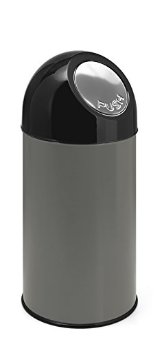 PROREGAL Klassischer Abfallbehälter mit Pushdeckel | 40 Liter, HxBxT 67x31x31cm | Metall | Metallik Grau von PROREGAL