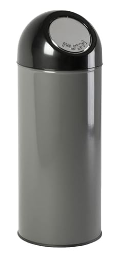 PROREGAL Klassischer Abfallbehälter mit Pushdeckel | 55 Liter, HxBxT 84x31x31cm | Metall | Metallik Grau von PROREGAL