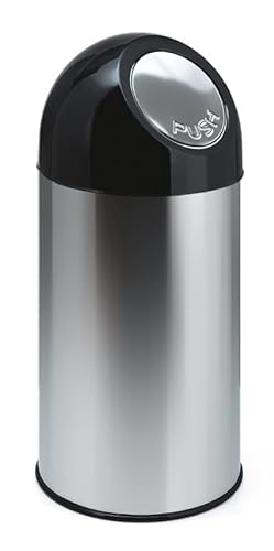 PROREGAL Klassischer Abfallbehälter mit Pushdeckel und Inneneimer | 40 Liter, HxBxT 67x31x31cm | Metall | Edelstahl von PROREGAL