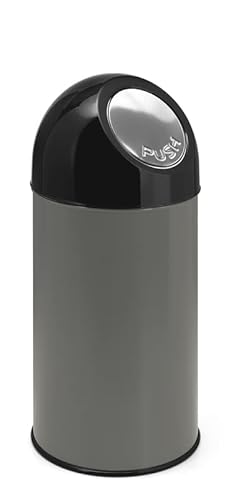 PROREGAL Klassischer Abfallbehälter mit Pushdeckel und Inneneimer | 40 Liter, HxBxT 67x31x31cm | Metall | Metallik Grau von PROREGAL