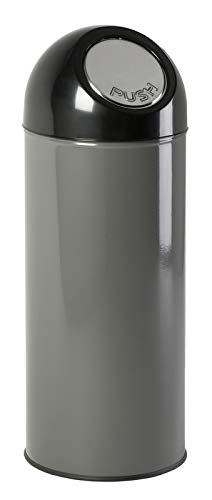 PROREGAL Klassischer Abfallbehälter mit Pushdeckel und Inneneimer | 55 Liter, HxBxT 84x31x31cm | Metall | Metallik Grau von PROREGAL