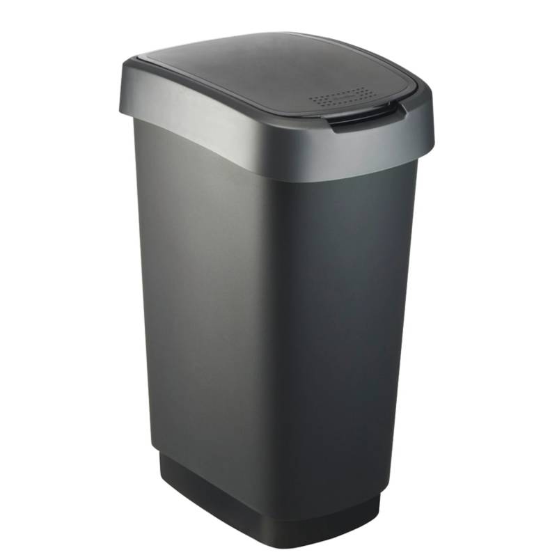 PROREGAL Klassischer Abfalleimer Für Innenbereich 50 Liter HxBxT 60 x 29,8 x 40 cm Kunststoff Schwarz-Silber von PROREGAL