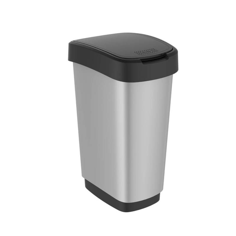 PROREGAL Klassischer Abfalleimer Für Innenbereich 50 Liter HxBxT 60 x 29,8 x 40 cm Kunststoff Silber-Schwarz von PROREGAL