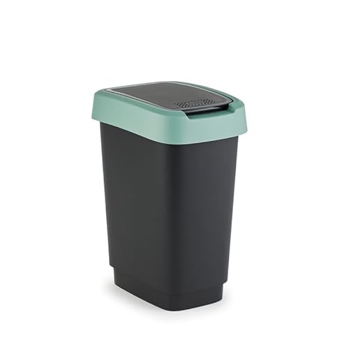 PROREGAL Klassischer Abfalleimer für Innenbereich | 10 Liter, HxBxT 33x18x24,8cm | Kunststoff | Schwarz-Grün von PROREGAL