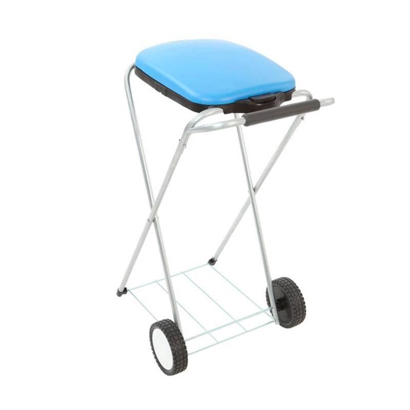 PROREGAL Klassischer Abfallsackständer Mit Deckel und Rollen HxBxT 83 x 44 x 56 cm Verzinkte Rohre Blau von PROREGAL