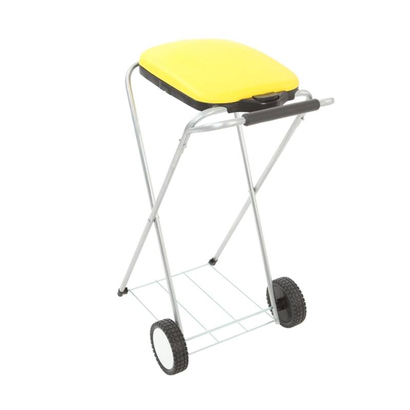 PROREGAL Klassischer Abfallsackständer Mit Deckel und Rollen HxBxT 83 x 44 x 56 cm Verzinkte Rohre Gelb von PROREGAL