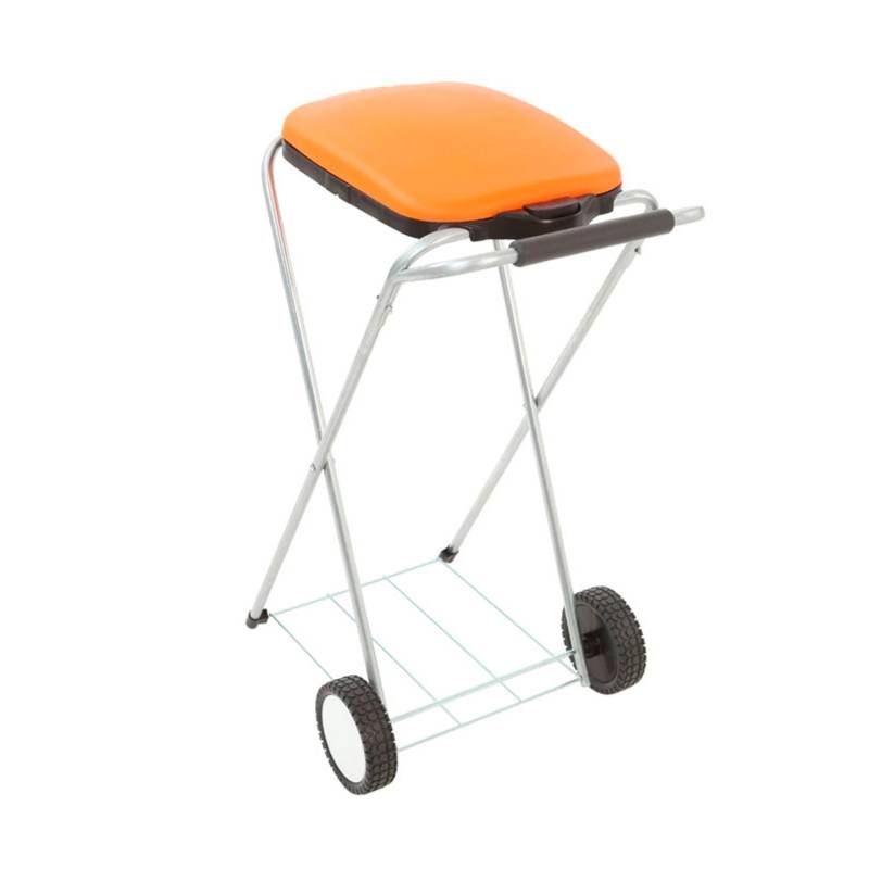 PROREGAL Klassischer Abfallsackständer Mit Deckel und Rollen HxBxT 83 x 44 x 56 cm Verzinkte Rohre Orange von PROREGAL