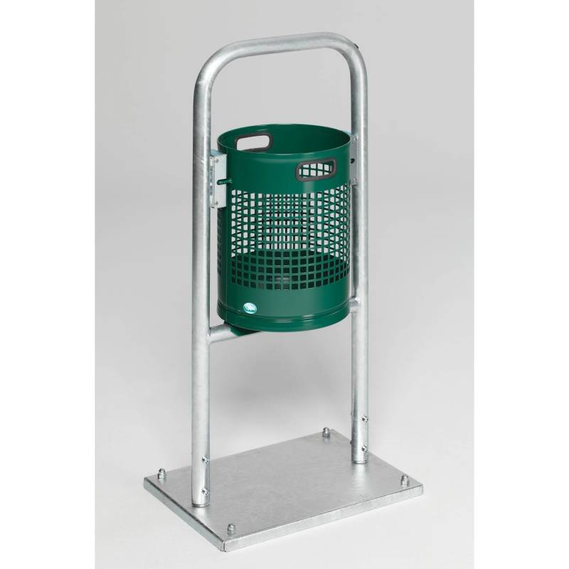 PROREGAL Klassischer Gelochter Abfallsammler Für Außenbereich Rohrbogen Mit Bodenplatte HxBxT 115 x 49 x 43 cm Stahl Grün von PROREGAL