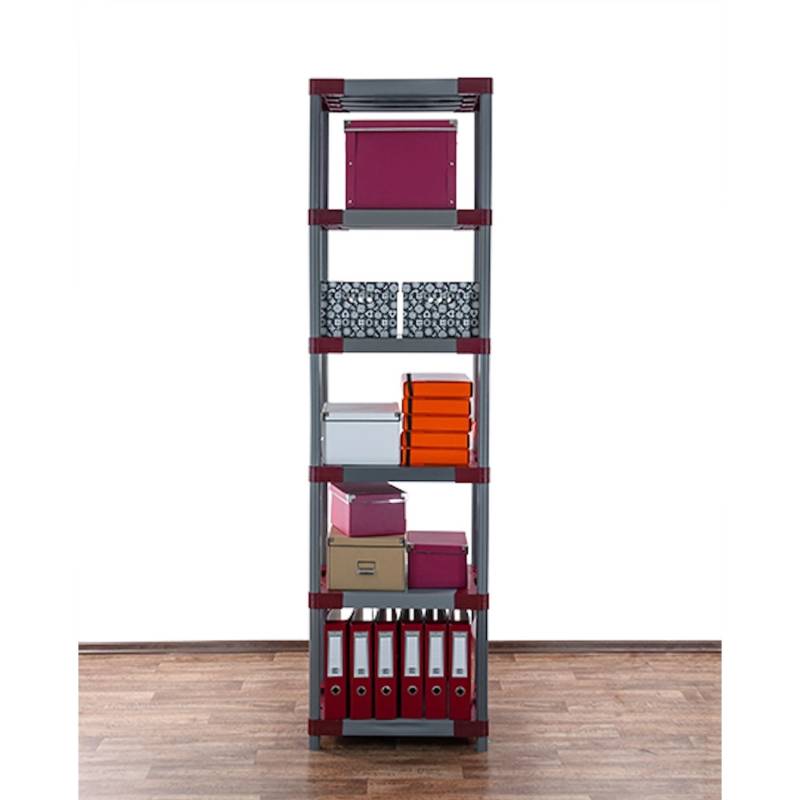 PROREGAL Kunststoffregal Big Grey Bear Extra-Tall HxBxT 220 x 70 x 46 cm Fachlast 160 kg Grau/Rot von PROREGAL