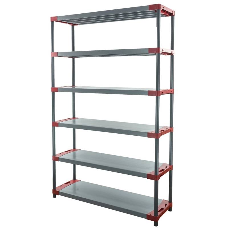 PROREGAL Kunststoffregal Grey Bear Extra-Tall HxBxT 220 x 140 x 46 cm Fachlast 70 kg Grau/Rot von PROREGAL