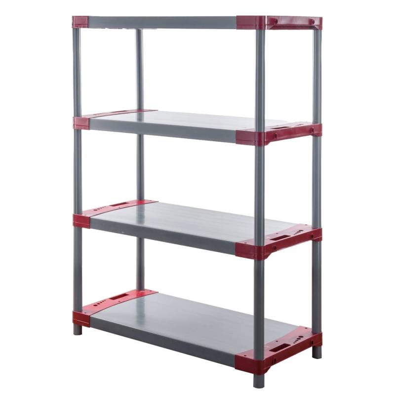 PROREGAL Kunststoffregal Grey Bear Low HxBxT 138 x 120 x 46 cm Fachlast 120 kg Grau/Rot von PROREGAL