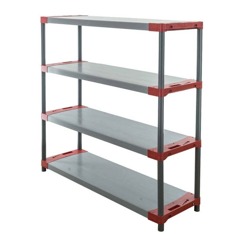 PROREGAL Kunststoffregal Grey Bear Low HxBxT 138 x 150 x 46 cm Fachlast 70 kg Grau/Rot von PROREGAL