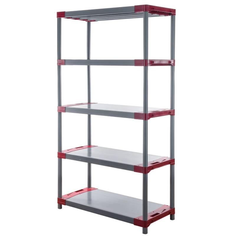 PROREGAL Kunststoffregal Grey Bear Tall HxBxT 180 x 120 x 46 cm Fachlast 120 kg Grau/Rot von PROREGAL