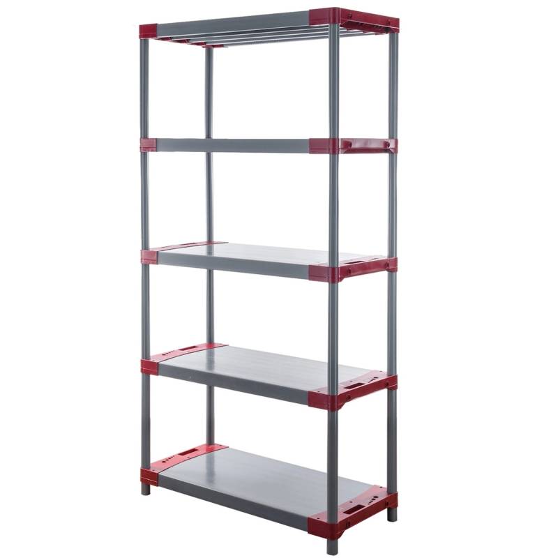 PROREGAL Kunststoffregal Grey Bear Tall HxBxT 180 x 90 x 46 cm Fachlast 120 kg Grau/Rot von PROREGAL