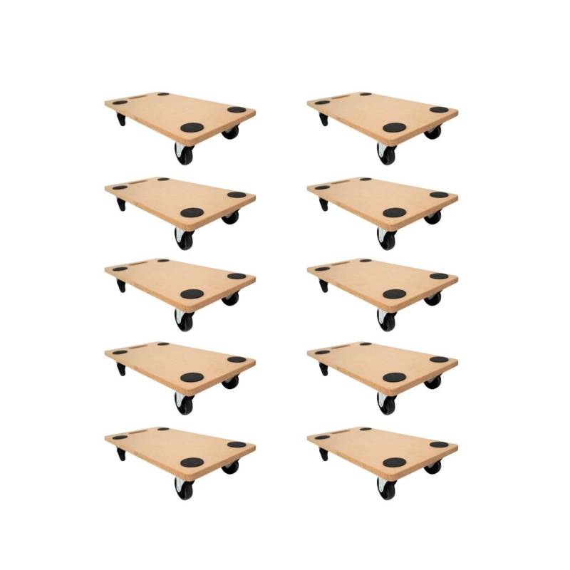 PROREGAL Mega Deal 10x Profi Transportroller mit 4 Rollen HxBxT 11,5 x 30 x 60 cm Traglast 200 kg MDF Holzplatte Braun von PROREGAL