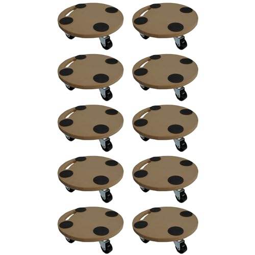 PROREGAL Mega Deal 10x Profi Transportroller mit 4 Rollen | Rund | HxBxT 11x30x30 cm | Traglast 100kg | MDF Holzplatte | Braun | Möbelroller Rollbrett Transporthilfe Roller Pflanzenroller von PROREGAL