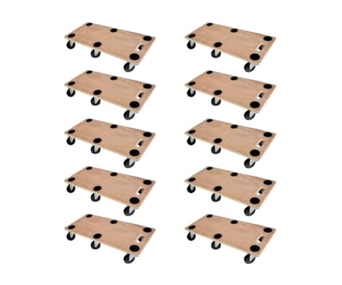 Mega Deal 10x Profi Transportroller mit 6 Rollen | HxBxT 11x30x68cm | Traglast 300kg | Sperrholzplatte | Braun | Möbelroller Rollbrett Transporthilfe Rollwagen Roller von PROREGAL