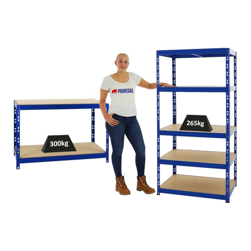 PROREGAL Mega Deal 1x Schwerlastregal Tiger & 1x Werkbank Tiger Fachlast 300 kg Blau von PROREGAL