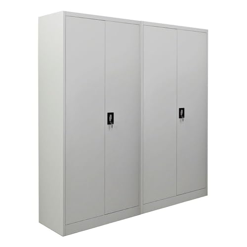 PROREGAL Mega Deal 2X Flügeltürenschrank Elephant Metall Aktenschrank abschließbar 2 Türen 180x80x40cm Stahl 4 Ebenen Stahlschrank Pulverbeschichtung Lichtgrau Werkstattschrank Mehrzweckschrank von PROREGAL