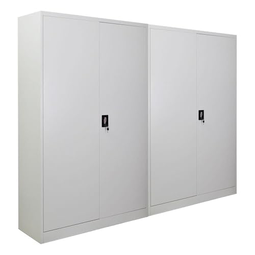 PROREGAL Mega Deal 2X Flügeltürenschrank Elephant Metall Aktenschrank komplett montiert abschließbar 2 Türen 180x120x40cm Stahl 4 Ebenen Stahlschrank Pulverbeschichtung Lichtgrau Werkstattschrank von PROREGAL