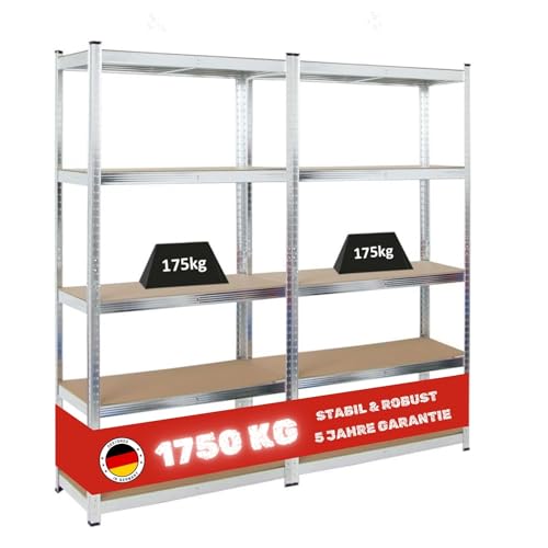 PROREGAL Mega Deal 2X Kellerregal Gorilla | HxBxT 180x90x40cm | Fachlast 175kg | Verzinkt | Garagenregal Schwerlastregal Werkstattregal Lagerregal Steckregal von PROREGAL