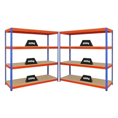 PROREGAL Mega Deal 2X Profi Schwerlastregal Bison, HxBxT 180x180x60cm mit Fachlast 600kg, 4 Fachböden, Blau-Orange, Steckregal Garagenregal Lagerregal Werkstattregal Weitspannregal von PROREGAL