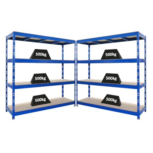 PROREGAL Mega Deal | 2X Profi Schwerlastregal Rhino | HxBxT 200x200x60cm | 4 Spanplatten-Ebenen 16mm | Fachlast 500kg | Blau | Garagenregal, Lagerregal, Steckregal, Weitspannregal PROREGAL Mega Deal | 2X Profi Schwerlastregal Rhino | HxBxT 200x200x60cm | 4 Spanplatten-Ebenen 16mm | Fachlast 500kg | Blau | Garagenregal, Lagerregal, Steckregal, Weitspannregal von PROREGAL