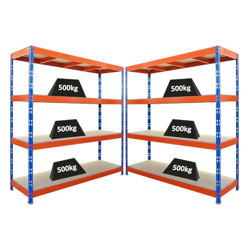 PROREGAL Mega Deal | 2X Profi Schwerlastregal Rhino | HxBxT 200x200x60cm | 4 Spanplatten-Ebenen 16mm | Fachlast 500kg | Blau-Orange | Garagenregal, Lagerregal, Steckregal, Weitspannregal PROREGAL Mega Deal | 2X Profi Schwerlastregal Rhino | HxBxT 200x200x60cm | 4 Spanplatten-Ebenen 16mm | Fachlast 500kg | Blau-Orange | Garagenregal, Lagerregal, Steckregal, Weitspannregal von PROREGAL