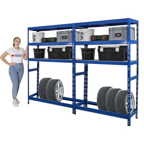 PROREGAL Mega Deal | 2X Reifenregal Tiger | HxBxT 180x120x40 cm | bis zu 6 Reifen auf 1 Ebene | mit 3 Fachboden | Blau | Reifenständer Garagenregal von PROREGAL
