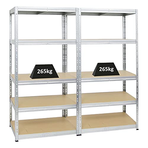 PROREGAL Mega Deal 2X Schwerlastregal Tiger Verzinkt 180x90x60 cm mit Fachlast 265kg Garagenregal Kellerregal Werkstattregal Lagerregal Steckregal von PROREGAL