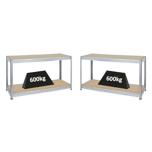 PROREGAL Mega Deal 2er-Set Höhenverstellbare Werkbank Dino 90x160x60cm Traglast 600kg Verzinkt, Werktisch, Arbeitstisch von PROREGAL