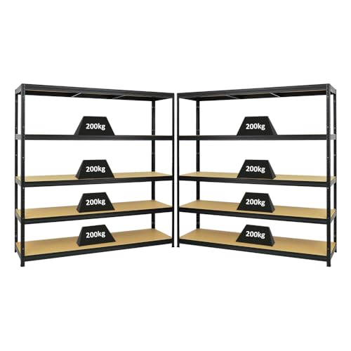 PROREGAL Mega Deal 2er-Set Schwerlastregal Giant Elephant 180x180x45cm mit 5 Ebenen Fachlast 200kg Schwarz, Kellerregal, Steckregal, Garagenregal, Lagerregal von PROREGAL