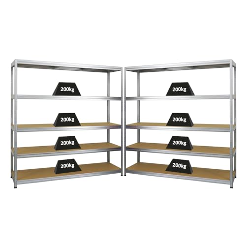 PROREGAL Mega Deal 2er-Set Schwerlastregal Giant Elephant 180x180x45cm mit 5 Ebenen Fachlast 200kg Verzinkt, Kellerregal, Steckregal, Garagenregal, Lagerregal von PROREGAL