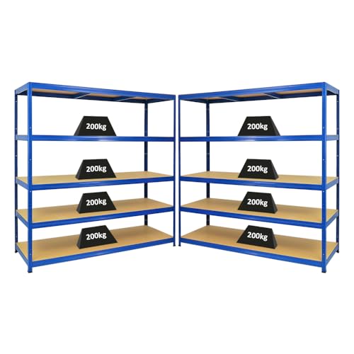 PROREGAL Mega Deal 2er-Set Schwerlastregal Giant Elephant 180x180x60cm mit 5 Ebenen Fachlast 200kg Blau, Kellerregal, Steckregal, Garagenregal, Lagerregal von PROREGAL