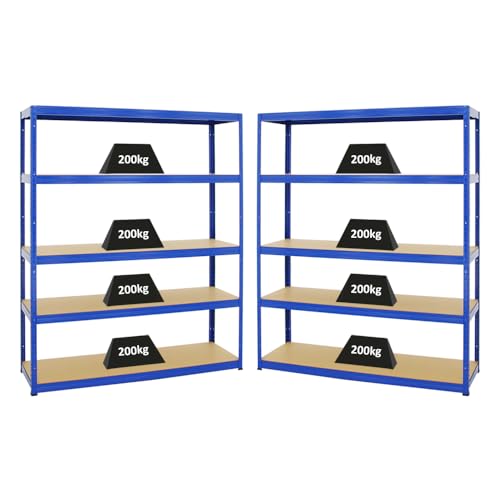 PROREGAL Mega Deal 2er-Set Schwerlastregale Giant Elephant 180x150x45cm mit 5 Ebenen Fachlast 200kg Blau, Kellerregal, Steckregal, Garagenregal, Lagerregal von PROREGAL