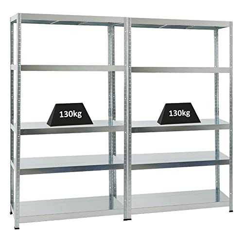 PROREGAL Mega Deal 2er-Sparset Metallregal Steel Eagle 180x100x40cm Fachlast 130kg Verzinkt Schwerlastregal, Küchenregal, Kellerregal, Steckregal, Garagenregal, Lagerregal von PROREGAL
