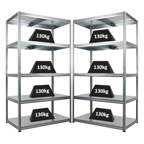 PROREGAL Mega Deal 2er-Sparset Metallregal Steel Eagle 180x100x60cm Fachlast 130kg Verzinkt Schwerlastregal, Küchenregal, Kellerregal, Steckregal, Garagenregal, Lagerregal von PROREGAL