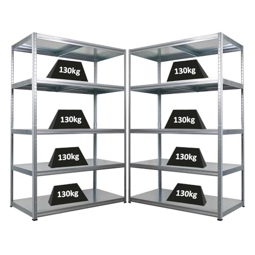 PROREGAL Mega Deal 2er-Sparset Metallregal Steel Eagle 180x120x60cm Fachlast 130kg Verzinkt Schwerlastregal, Küchenregal, Kellerregal, Steckregal, Garagenregal, Lagerregal von PROREGAL